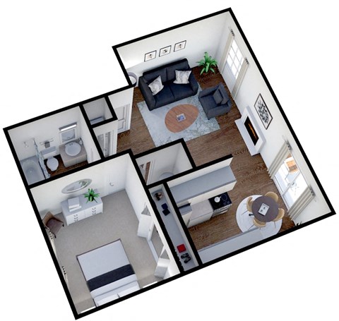 a floor plan of a one bedroom apartment at University Glen in University Place, WA.